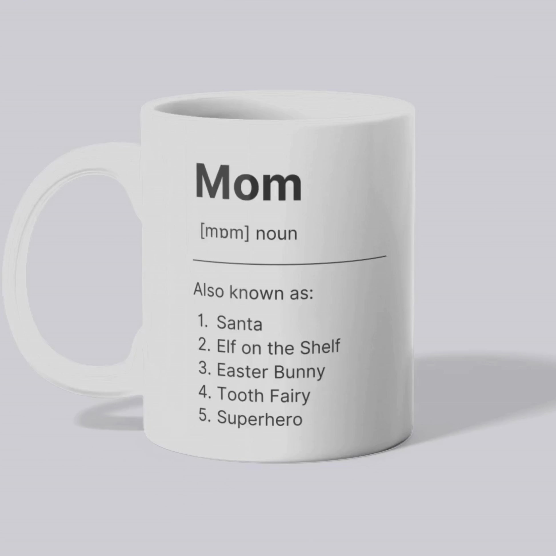 Aviza Custom Mom Definition Mug featuring a funny dictionary-style layout and a personalized photo option on a premium white ceramic base.