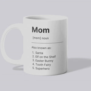 Aviza Custom Mom Definition Mug featuring a funny dictionary-style layout and a personalized photo option on a premium white ceramic base.